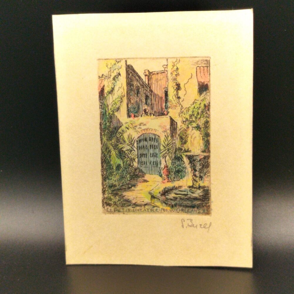 Vintage Alice Standish Buell Signed Etching “Le Petit Theatre New Orleans” 4x3